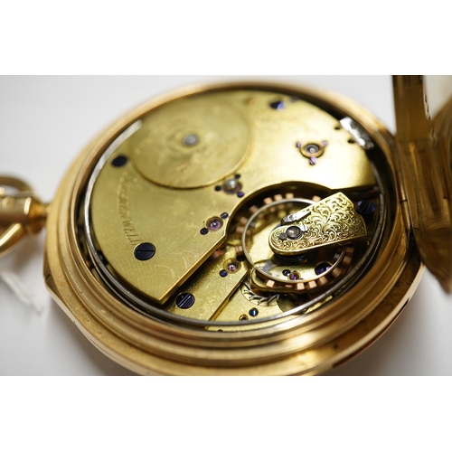 171 - A George V 18ct gold hunter minute repeating lever pocket watch, by Ashley & Sims of Clerkenwell, wi... 