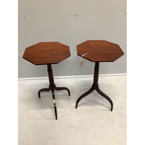 121 - A pair of Regency style octagonal mahogany tripod wine tables, width 41cm, height 72cm. Condition - ... 