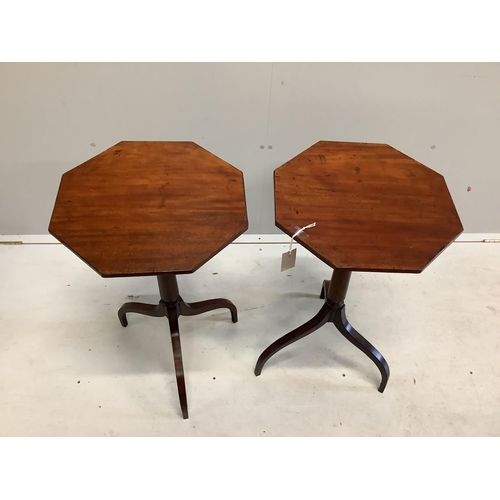 121 - A pair of Regency style octagonal mahogany tripod wine tables, width 41cm, height 72cm. Condition - ... 