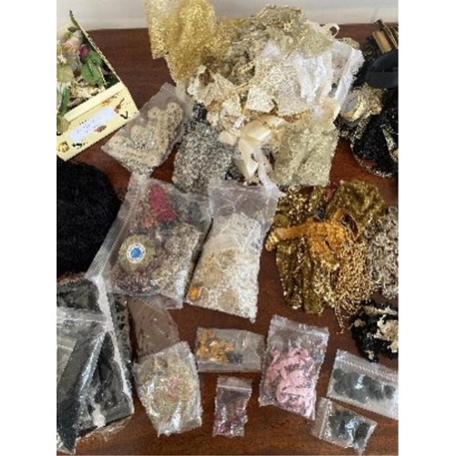 164 - A large lot of costume trims  mix of vintage and modern, and antique beaded/lace pieces in black, c... 