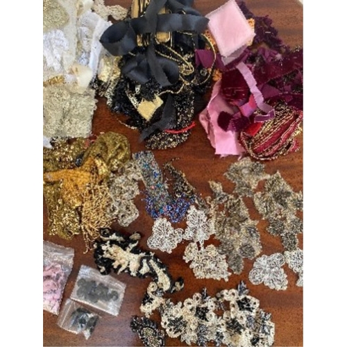 164 - A large lot of costume trims  mix of vintage and modern, and antique beaded/lace pieces in black, c... 