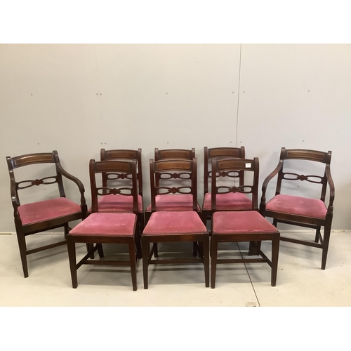 20 - A set of eight Regency mahogany brass inlaid dining chairs including two with arms. Condition - fair... 