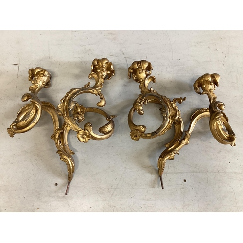 58 - A pair of Victorian giltwood and composition twin branch wall lights (from a girandole), height 42cm... 