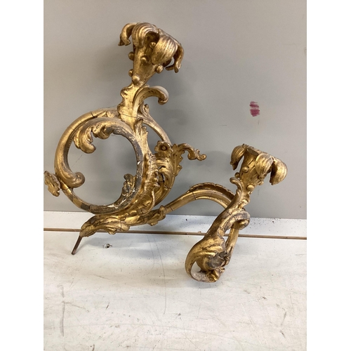 58 - A pair of Victorian giltwood and composition twin branch wall lights (from a girandole), height 42cm... 