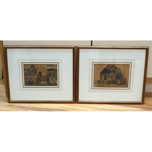 691 - A pair of Napoleonic hand coloured engravings, 12x19cm. Condition - good