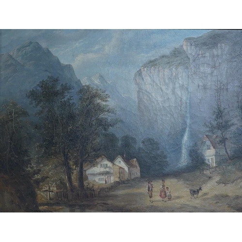 693 - 19th century Swiss school, oil on canvas, study of Staubbach Falls, near Lauterbrunnen, gilt frame, ... 