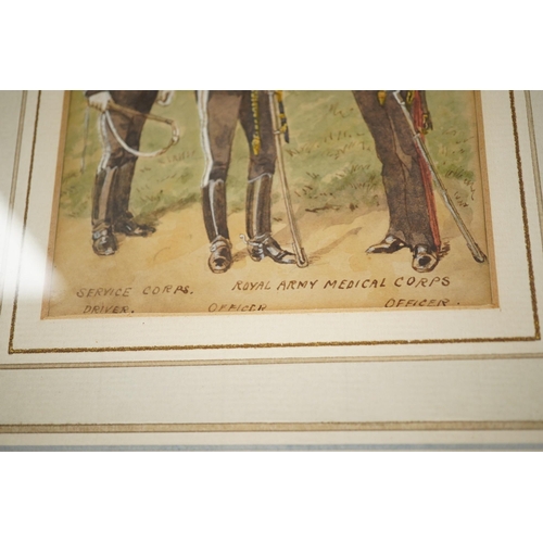 695 - Richard Simkin (1850-1926), watercolour heightened with white, 'Royal Army Medical Corps', 13x10cm. ... 