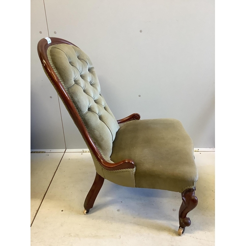 74 - A Victorian mahogany spoon back nursing chair, width 60cm, depth 48cm, height 90cm. Condition - good... 