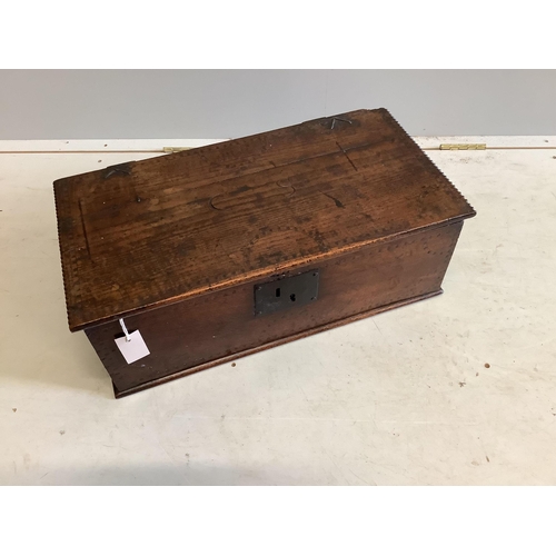 78 - An 18th century oak bible box, width 63cm, depth 33cm, height 22cm. Condition - fair