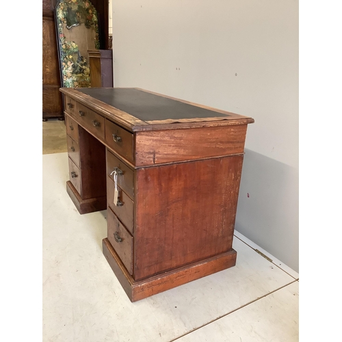 79 - A Victorian mahogany pedestal desk, width 122cm, depth 55cm, height 75cm. Condition - poor