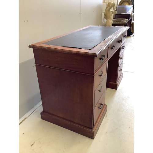 79 - A Victorian mahogany pedestal desk, width 122cm, depth 55cm, height 75cm. Condition - poor