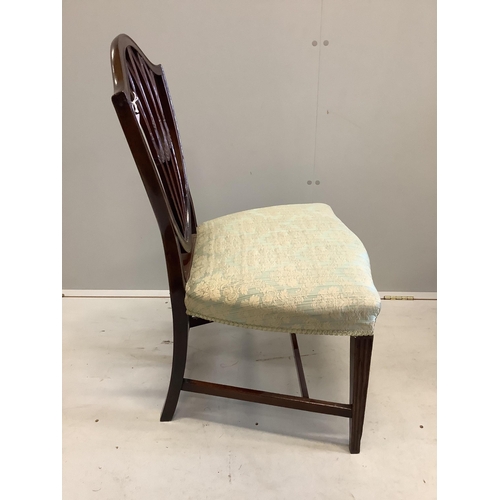 96 - A pair of George III Sheraton style mahogany dining chairs and a pair of George III style mahogany e... 