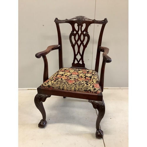 96 - A pair of George III Sheraton style mahogany dining chairs and a pair of George III style mahogany e... 