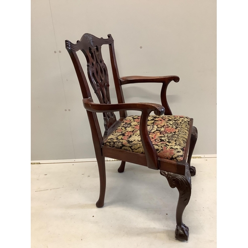 96 - A pair of George III Sheraton style mahogany dining chairs and a pair of George III style mahogany e... 