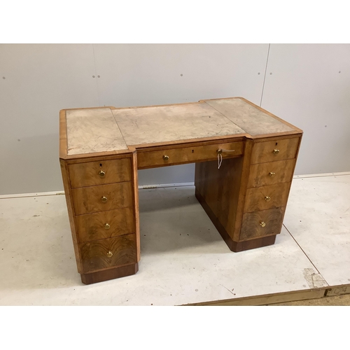 1072 - An Art Deco maplewood desk, width 122cm, depth 72cm, height 76cm. Condition - fair