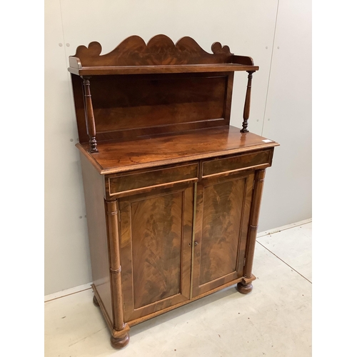 1076 - A Regency mahogany chiffonier, width 87cm, depth 39cm, height 136cm. Condition - fair