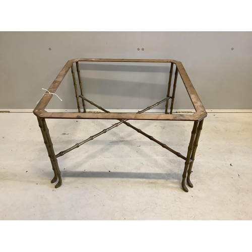 1080 - A Maison Jansen style brass and faux bamboo coffee table, lacks glass top, width 70cm, height 40cm. ... 