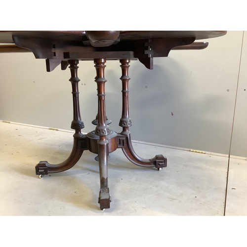 1090 - A Victorian burr walnut drop flap centre table, width 64cm, height 73cm. Condition - fair to good... 