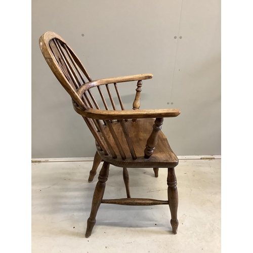 1092 - A harlequin set of four 19th century ash, elm and beech Windsor elbow chairs, largest width 60cm, de... 