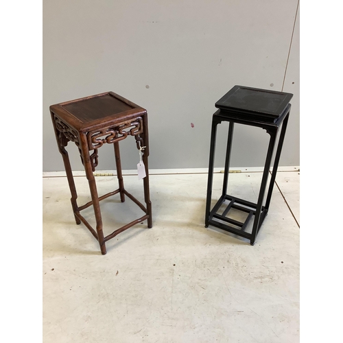 1106 - Two Chinese hardwood vase stands, larger height 54cm. Condition - fair