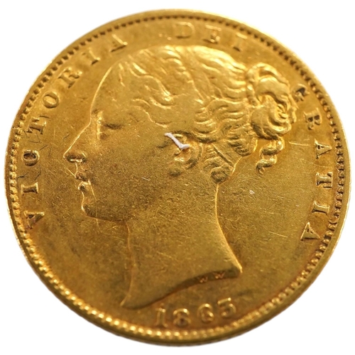 1029 - British gold coins, Victoria, gold sovereign 1863, die no. 3, fine