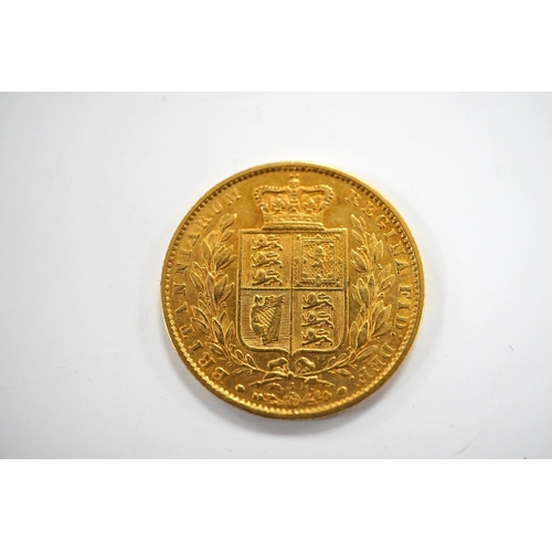 1029 - British gold coins, Victoria, gold sovereign 1863, die no. 3, fine