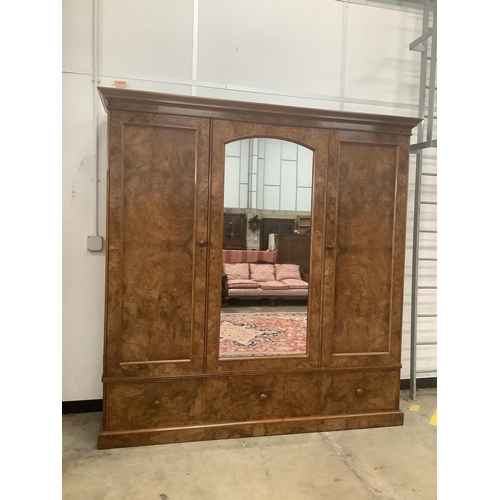 13 - Holland & Sons, a Victorian burr walnut triple mirrored compactum wardrobe, width 225cm, depth 62cm,... 