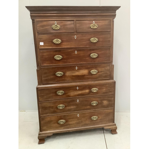 17 - A George III mahogany chest on chest, width 111, depth 58cm, height 174cm. Condition - fair