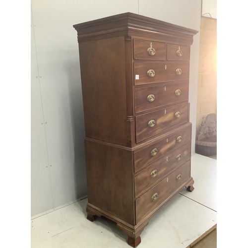 17 - A George III mahogany chest on chest, width 111, depth 58cm, height 174cm. Condition - fair