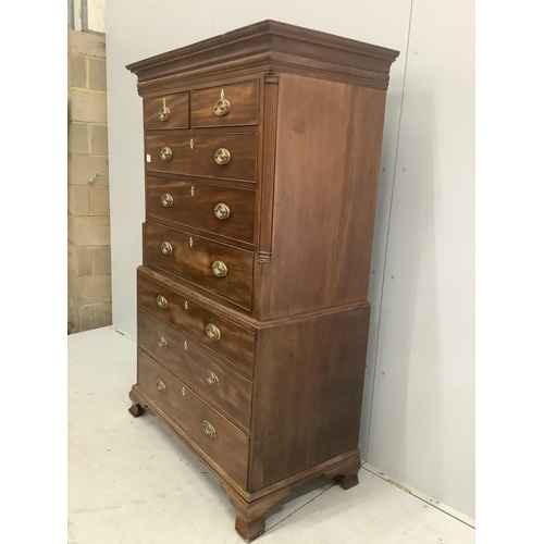 17 - A George III mahogany chest on chest, width 111, depth 58cm, height 174cm. Condition - fair