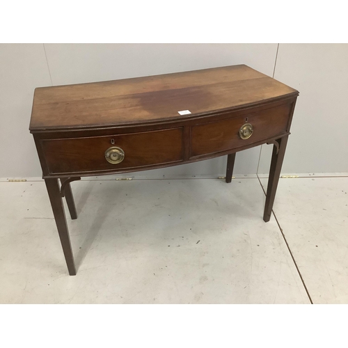 19 - A George IV mahogany bowfront side table, width 103cm, depth 50cm, height 72cm. Condition - poor... 