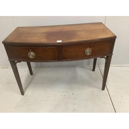 19 - A George IV mahogany bowfront side table, width 103cm, depth 50cm, height 72cm. Condition - poor... 