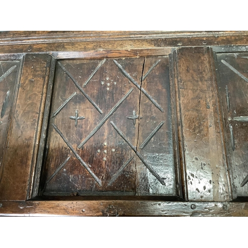 2 - An early 18th century and later oak coffer, width 132cm, height 58cm. Condition - poor