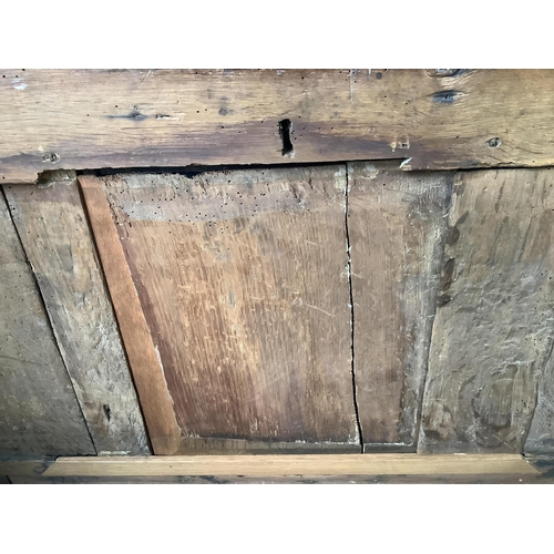 2 - An early 18th century and later oak coffer, width 132cm, height 58cm. Condition - poor