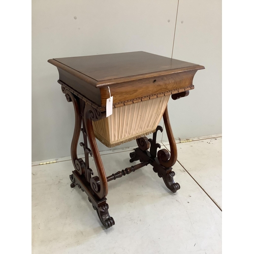 22 - A Victorian rosewood work table, width 56cm. Condition - top faded, otherwise good