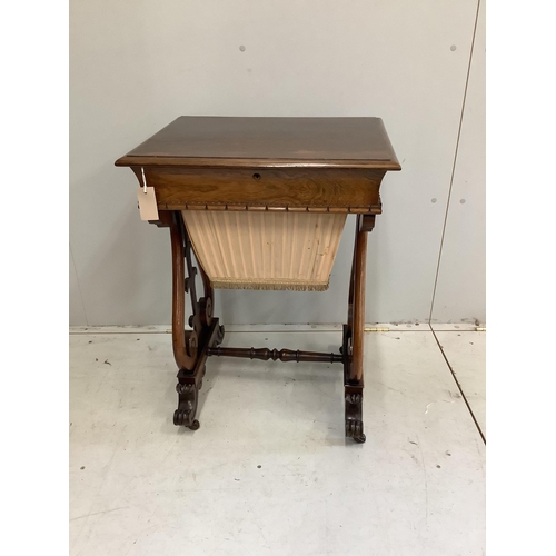 22 - A Victorian rosewood work table, width 56cm. Condition - top faded, otherwise good