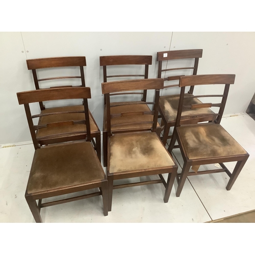 37 - A set of six George III inlaid mahogany dining chairs. Condition - fair, drop in seats poor