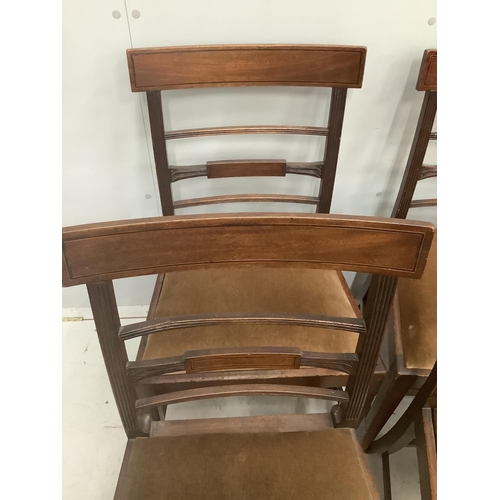 37 - A set of six George III inlaid mahogany dining chairs. Condition - fair, drop in seats poor