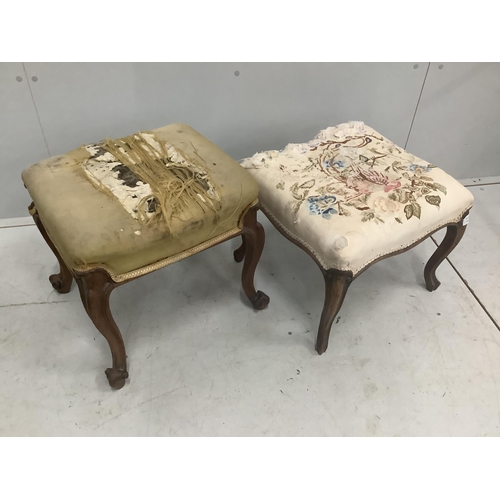 38 - Two Victorian rosewood and mahogany dressing stools, largest width 42cm, height 42cm. Condition - fa... 