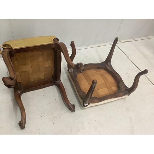 38 - Two Victorian rosewood and mahogany dressing stools, largest width 42cm, height 42cm. Condition - fa... 