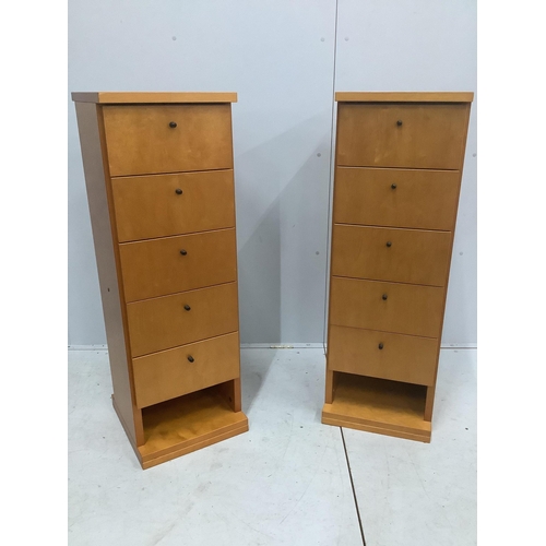 41 - A pair of contemporary Finnish birch five drawer tall chests, width 38cm, depth 38cm, height 115cm. ... 