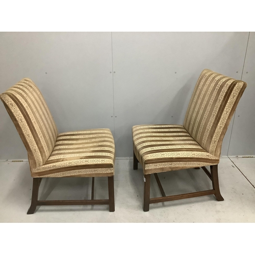 43 - A pair of George III style upholstered mahogany side chairs, width 50cm, depth 56cm, height 94cm. Co... 