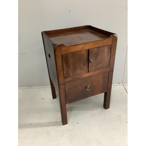 58 - A George III mahogany tray top commode, height 76cm. width 50cm, and a French walnut bedside table, ... 