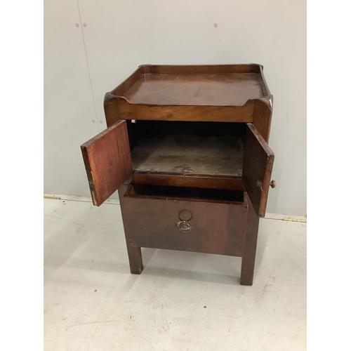 58 - A George III mahogany tray top commode, height 76cm. width 50cm, and a French walnut bedside table, ... 