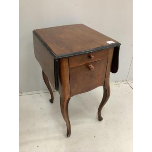 58 - A George III mahogany tray top commode, height 76cm. width 50cm, and a French walnut bedside table, ... 