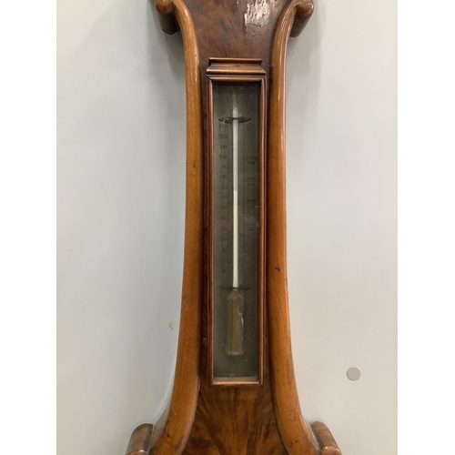 6 - P. Cattaneo, High Street, Croydon. An early Victorian flamed mahogany wheel barometer, height 114cm.... 