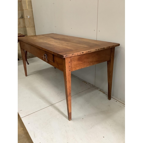 62 - A late 19th century French cherrywood kitchen table with two drawers, width 170cm, depth 78cm, heigh... 