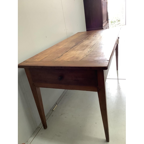 62 - A late 19th century French cherrywood kitchen table with two drawers, width 170cm, depth 78cm, heigh... 