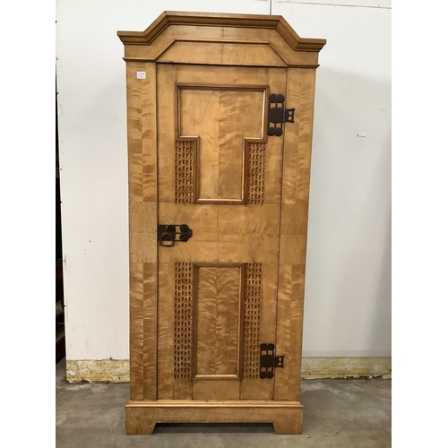 8 - A Swedish birch Arts & Crafts armoire, width 98cm, depth 49cm, height 204cm. Condition - good