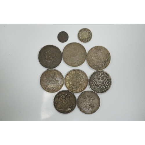 972 - British silver coins, George III to George VI, crowns comprising 1818, 1821, 1819, three x 1935, tog... 